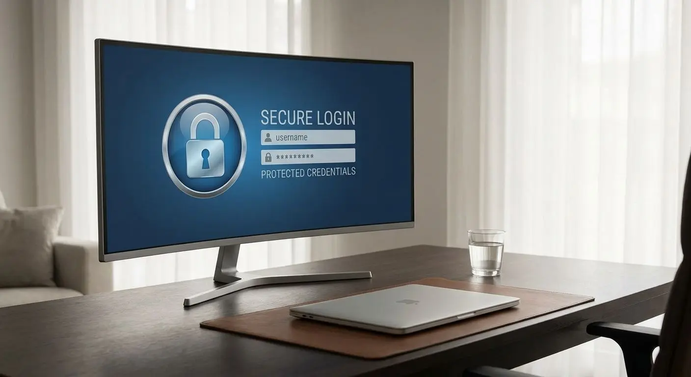 Login sicuro al conto online Schermata di login sicuro con protezione dati