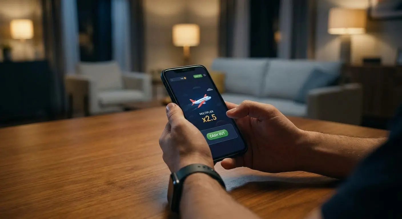 Utente che utilizza Aviator su Bwin da smartphone