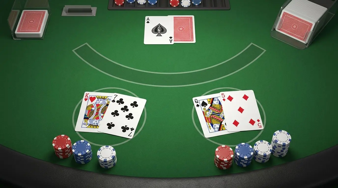 Regole base del tavolo blackjack Schema di tavolo blackjack con carte del giocatore e del banco