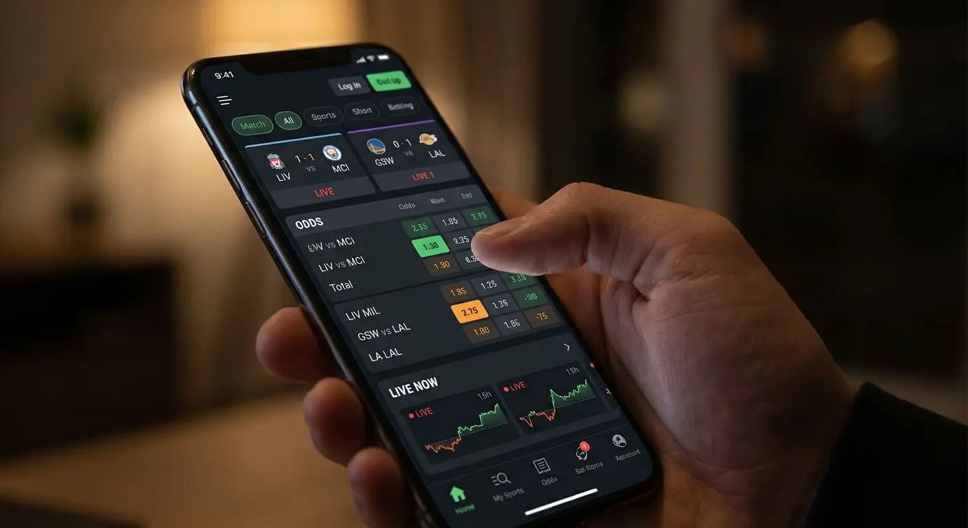 Interfaccia app mobile con mercati sportivi aperti