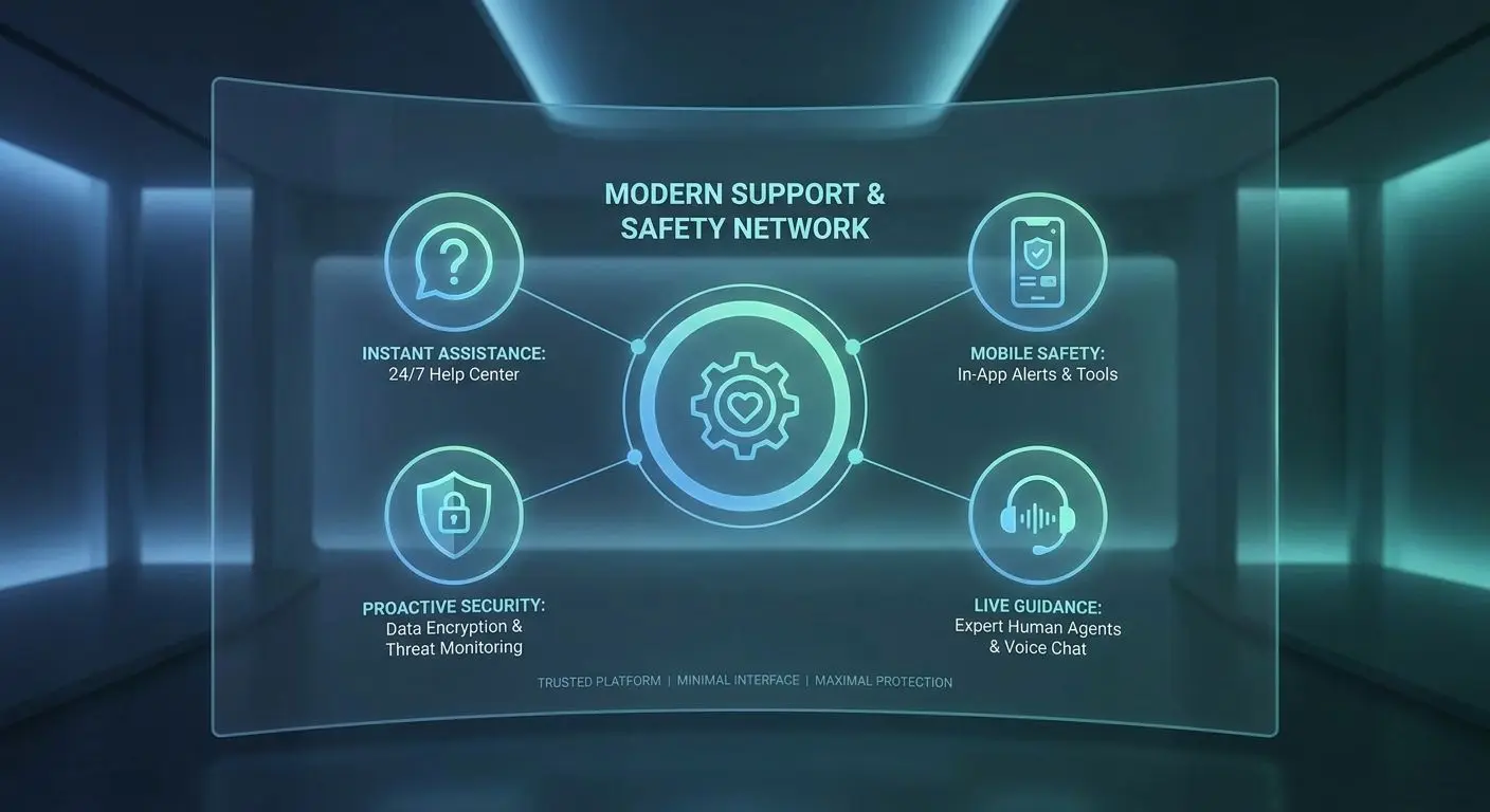 Icone di supporto, scudo e smartphone per sicurezza e assistenza
