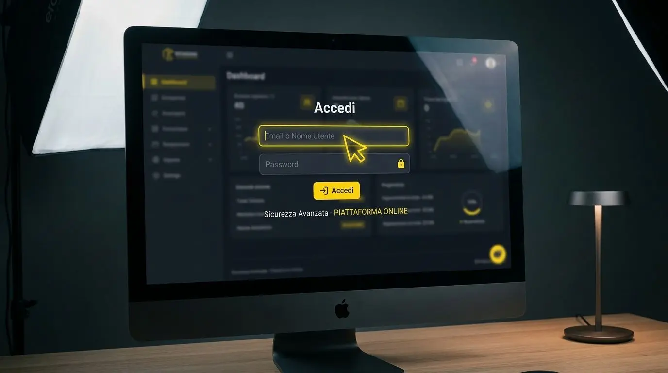 Schermata desktop con campi email e password per il login