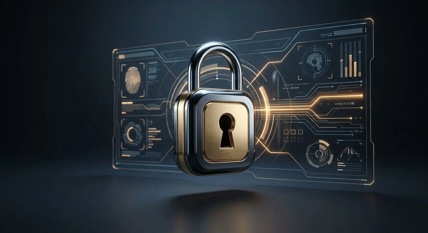 Lucchetto digitale su sfondo astratto dedicato alla sicurezza online