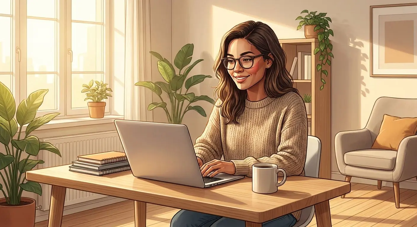 Illustrazione di un’autrice professionale al computer