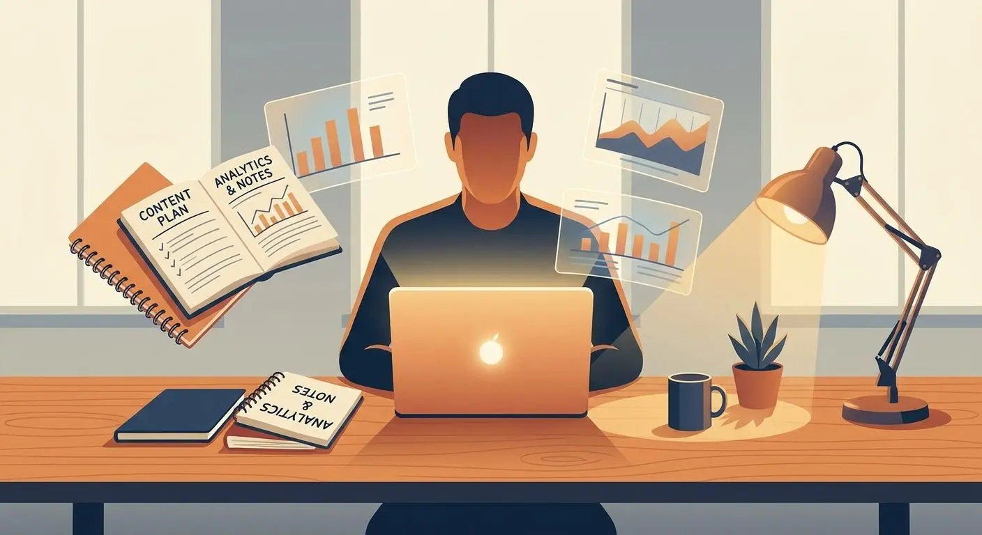 Illustration di una web writer al laptop
