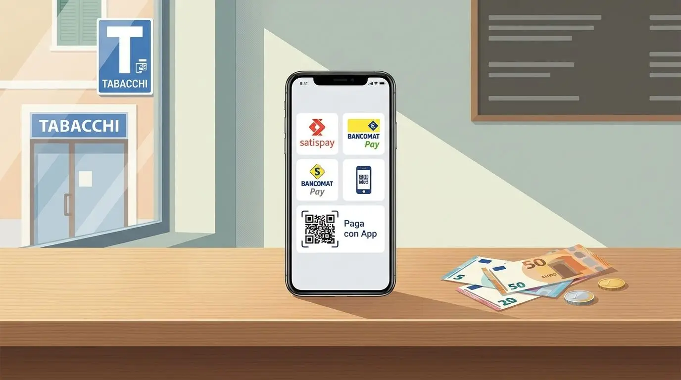 Concept di pagamenti locali con smartphone e tabaccheria