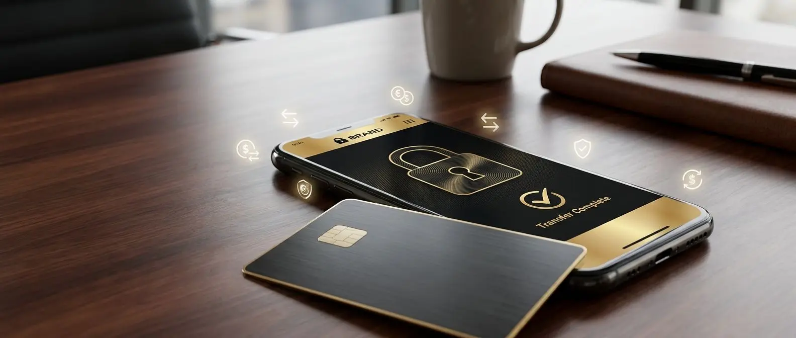 Banner con smartphone e carta per pagamenti digitali sicuri e veloci