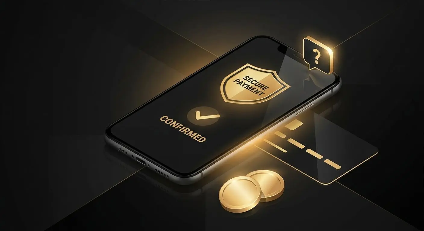 Smartphone con schermata pagamento e icona supporto