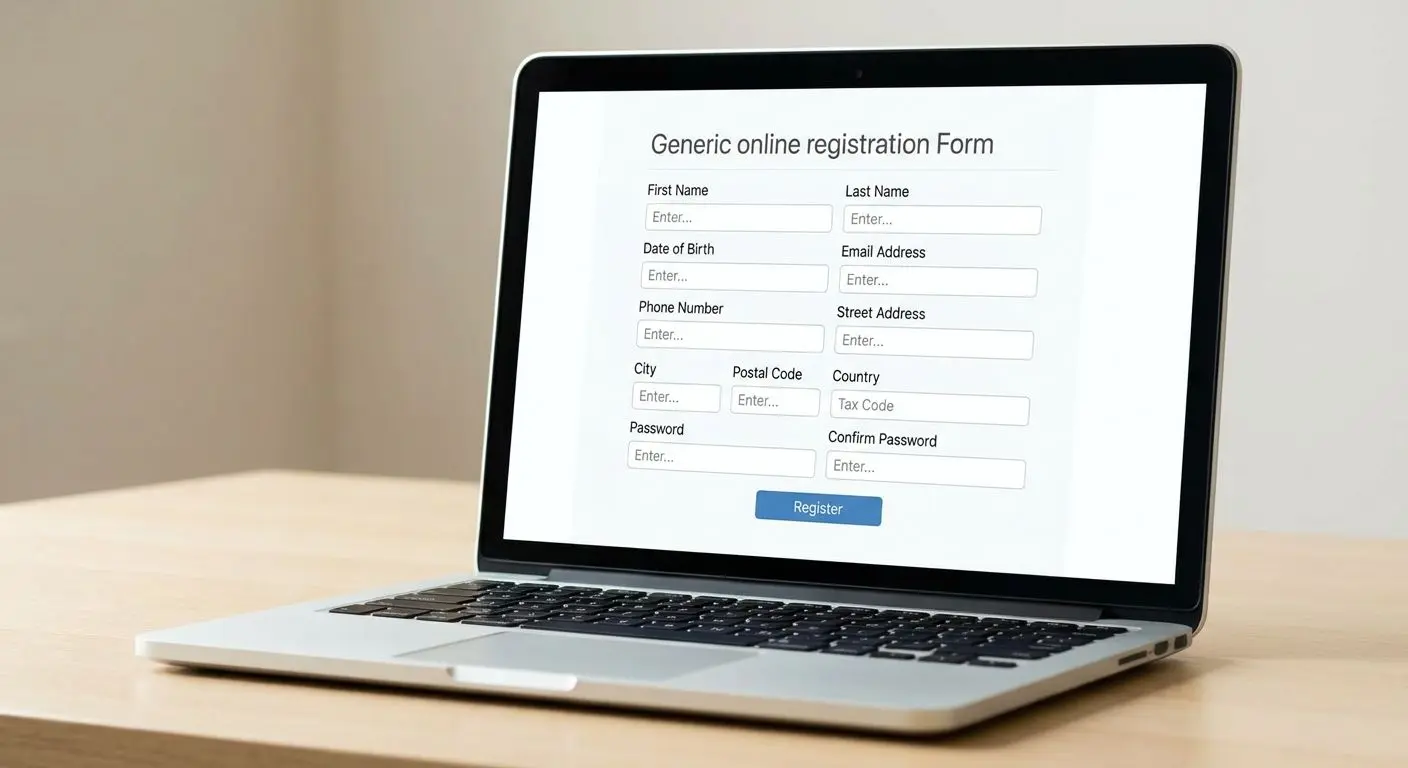 Esempio di modulo di registrazione con campi anagrafici generici