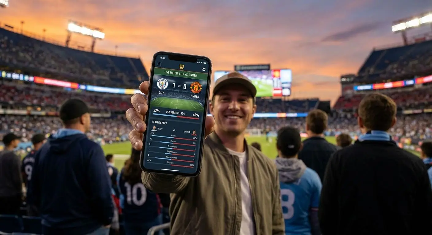 Utente segue una partita di calcio e controlla i mercati da smartphone