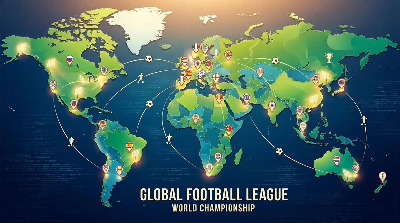 Mappa del mondo con competizioni calcistiche e copertura internazionale