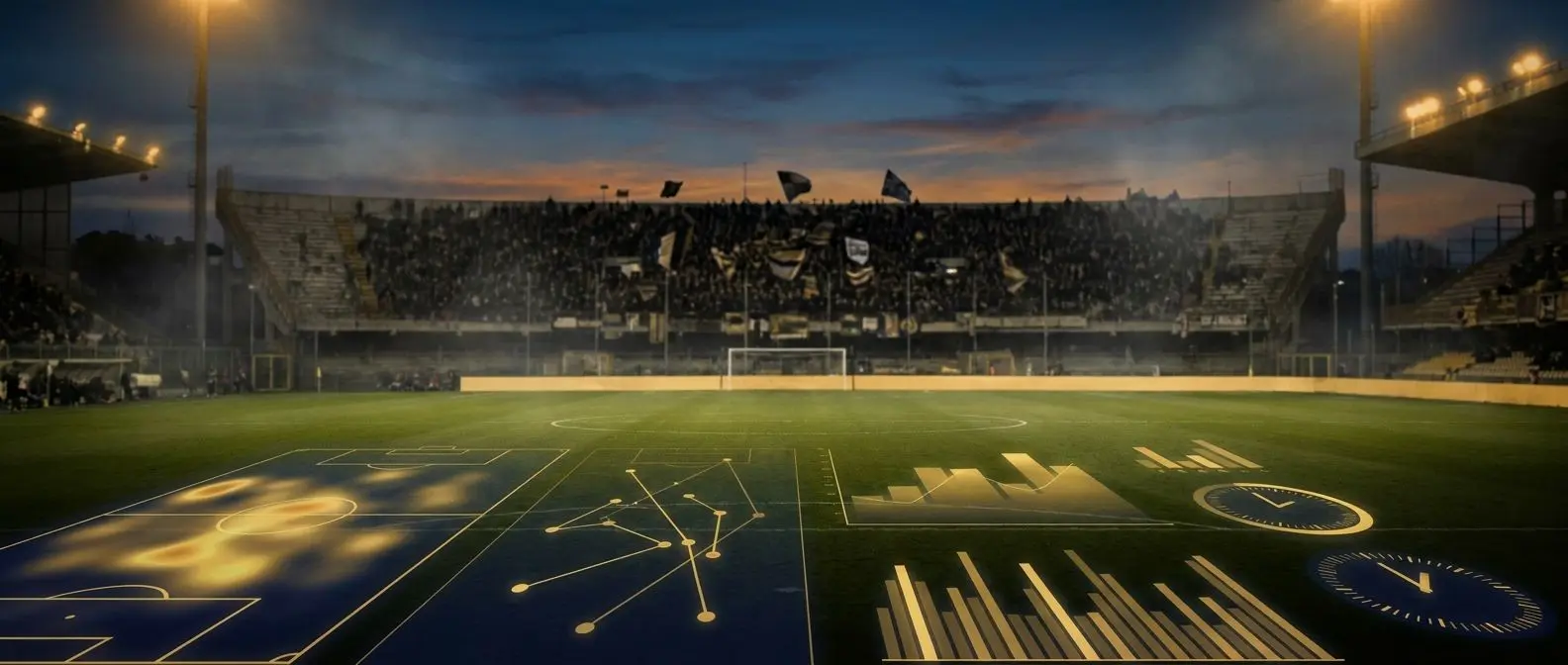 Banner ispirato alla Serie B con atmosfera stadio e analisi live e pre-match