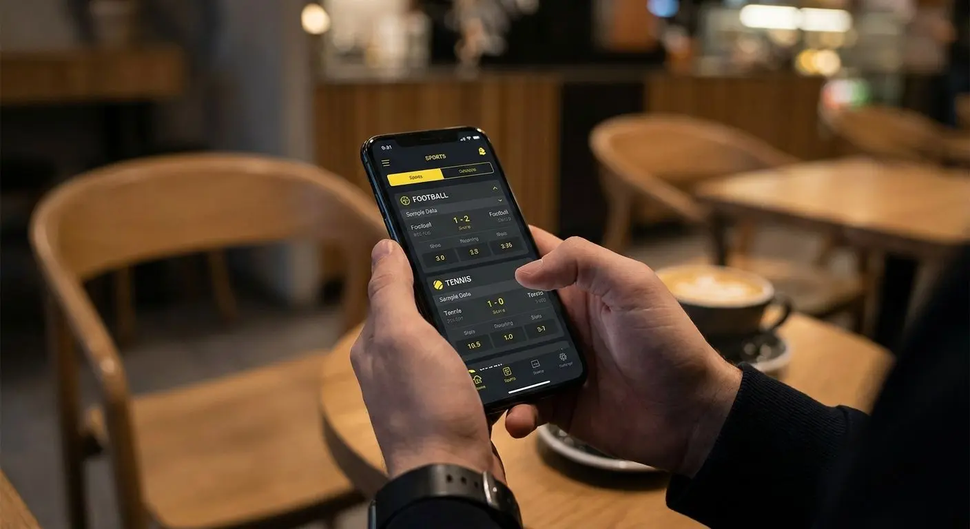 Utente consulta sport e quote da smartphone con app mobile