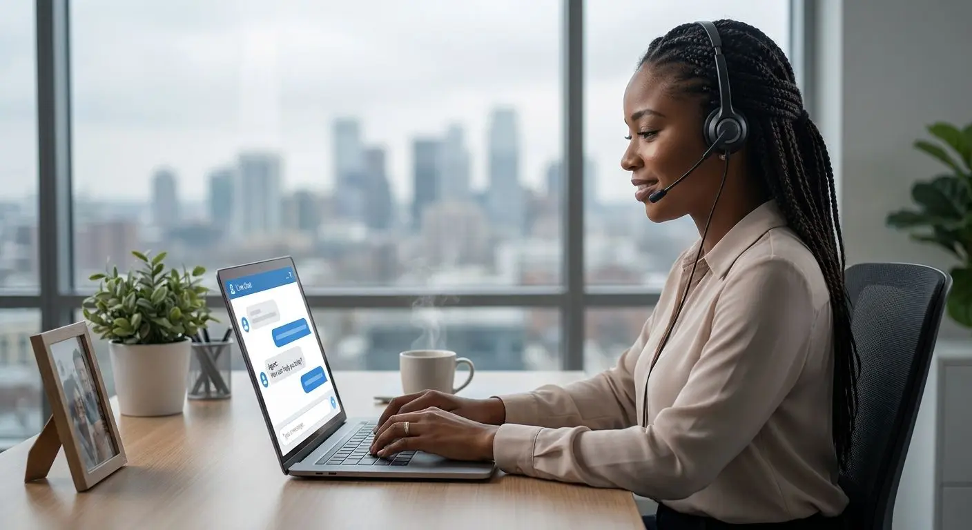 Operatore di supporto online che assiste un utente nella chiusura del conto