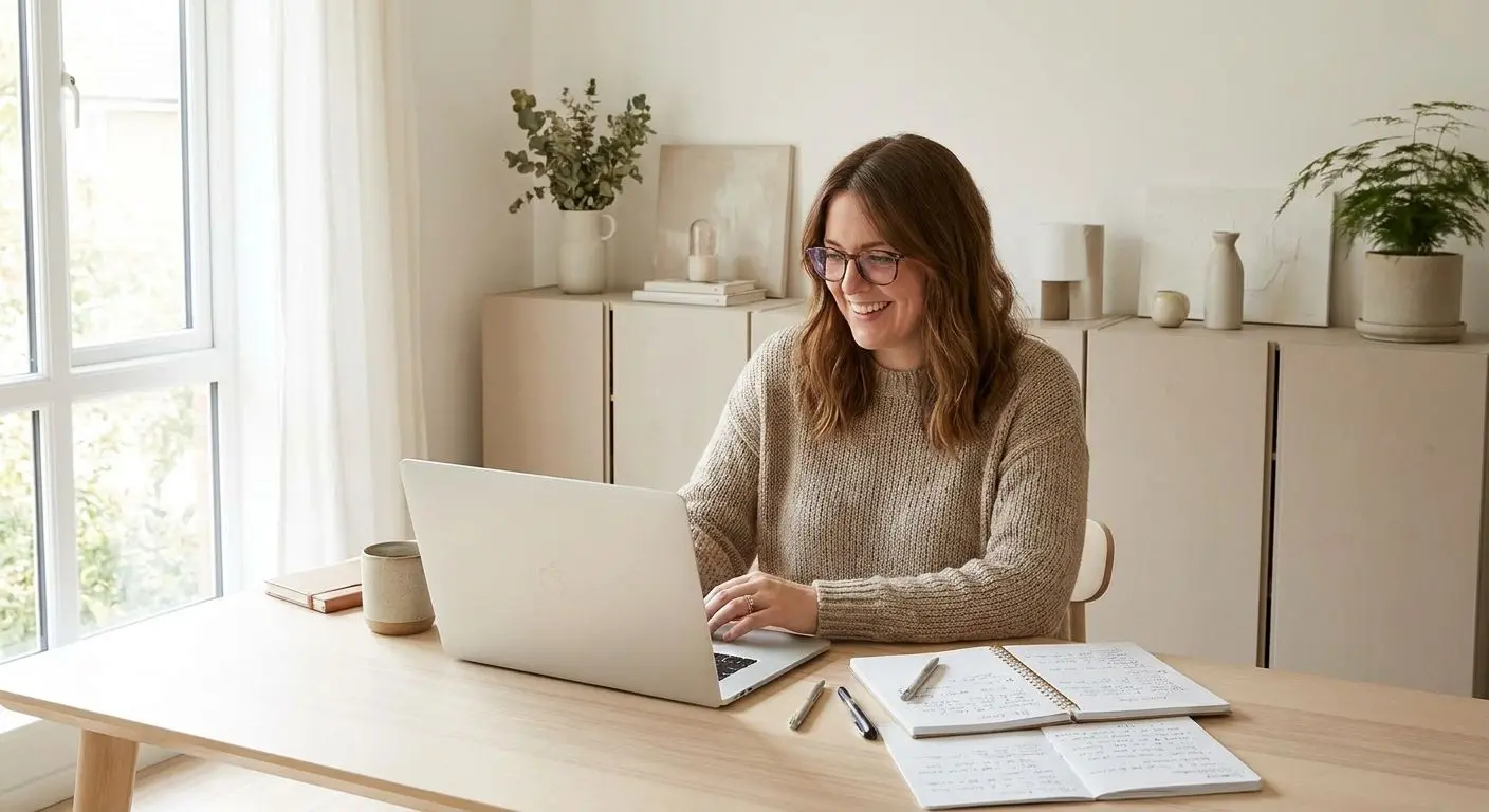 Consulente editoriale al computer in ambiente professionale